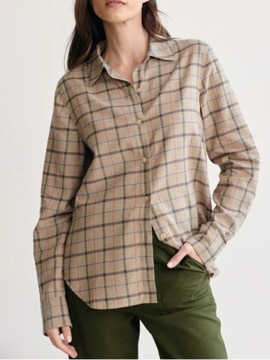 Jenni Kayne Tops - Jenni Kayne Lightweight Plaid Cotton Flannel Buttondown Shirt in Tan Beige